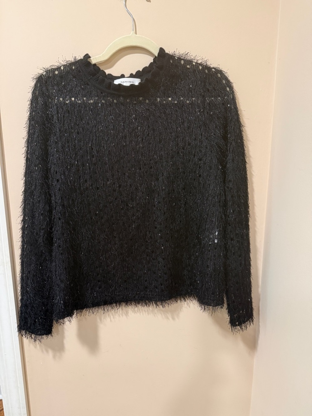 Carven Black Fuzzy Knit Long Sleeve Sweater
